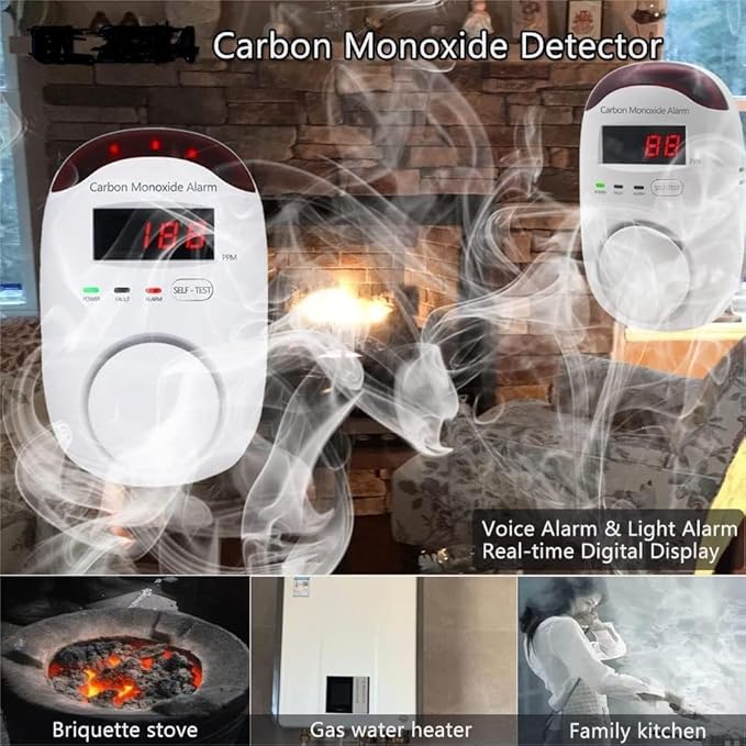 Carbon Monoxide Detector Insertion, Vzmcov CO Detector, LED Display Screen Voice Alarm, Suitable for Home Kitchen, Office, Hotel Garage, Living Room, Bedroom -1 Package (co, 3 of Them)