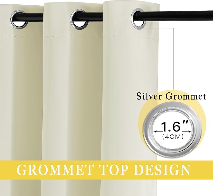 NICETOWN Room Darkening Beige Curtain 80 inch Length, Grommet Thermal Insulated - Image 3