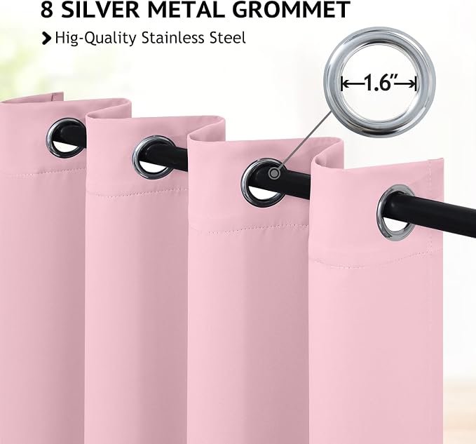 COSVIYA Grommet Room Darkening Pink Curtains 84 inch Long - Image 2