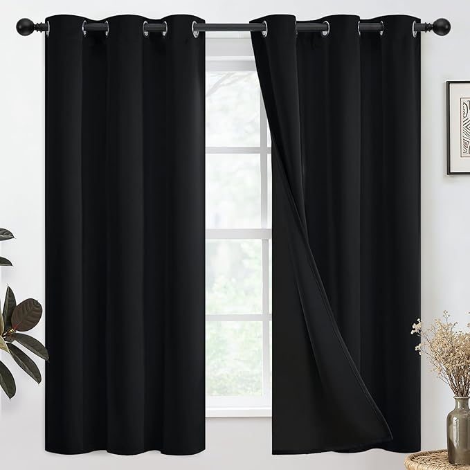 SimpleHome Black 100% Blackout Curtains Room Darkening Living Room 63 Inch | by SimpleHome