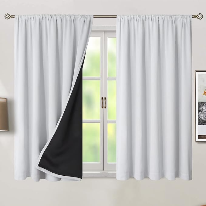 BGment Greyish White 100% Blackout Curtains 54 Inches Long - Image 2