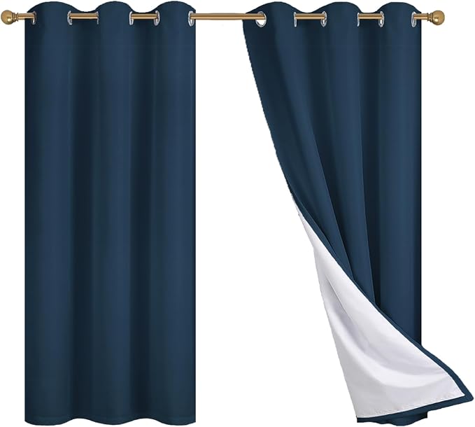 Diraysid 100% Blackout Curtains Navy Blue Linen Curtains - Image 9