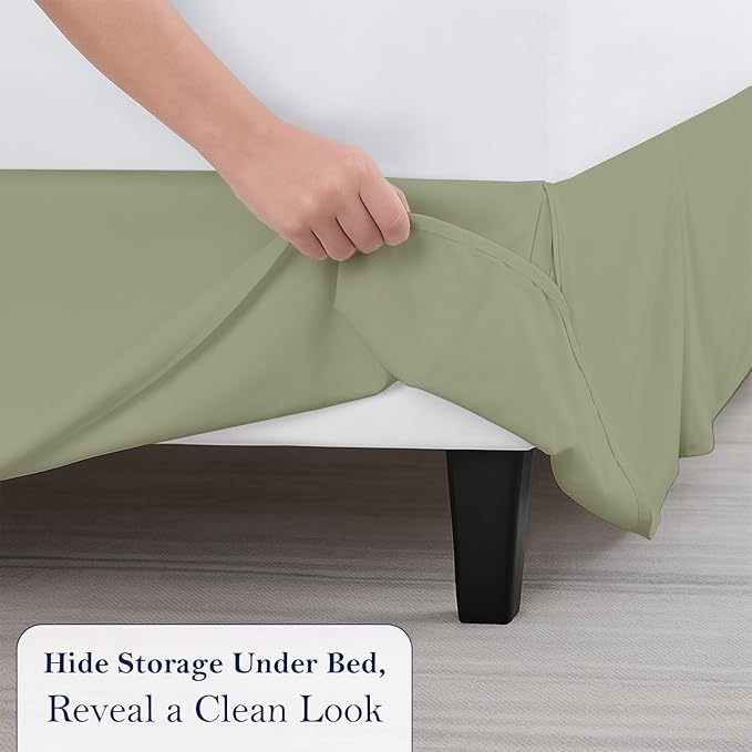 King Bed Skirt, Luxury 16 Inch Drop Sage Pleated Bed Skirt, Double Brushed Microfiber, Box Pleat Design, Wrinkle & Fade Resistant, Easy Fit Tailored Bedskirt for King Size Beds