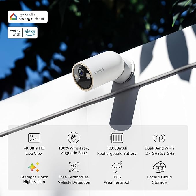 Tapo MagCam 4K Outdoor Wireless Security Camera - Up to 200-Day Battery, Magnetic Mount, Person/Vehicle Detection, Subscription-Free Local Storage or Optional Cloud, Works with Alexa, C460 (3-Pack)