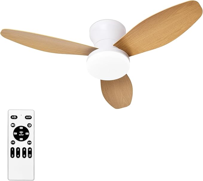 Glowall Small Ceiling Fan with Lights and Remote, 32 Inch Flush Mount, Small Quiet, DC Motor, Reversible Blades, 6 Wind Speeds, Dimmable LED, Adjustable Color Temperature, Timer