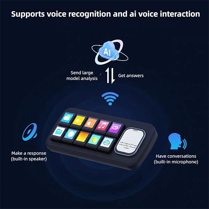 Yunseity AI Voice Control Panel, 10 LCD Mechanical Buttons with 2.01 Inch Auxiliary Screen, Support for Wins for OS X with Dynamic Theme Editor, for Smart Home Automation (White)