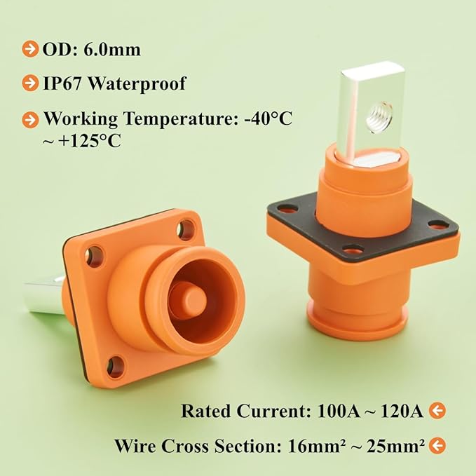 1 Set Battery Energy Storage Connector 100A 16mm² High Current HV Connectors Quick Plug Terminal Right Angle Plug and Socket IP67 Waterproof Power Adapter (Orange, 100A)