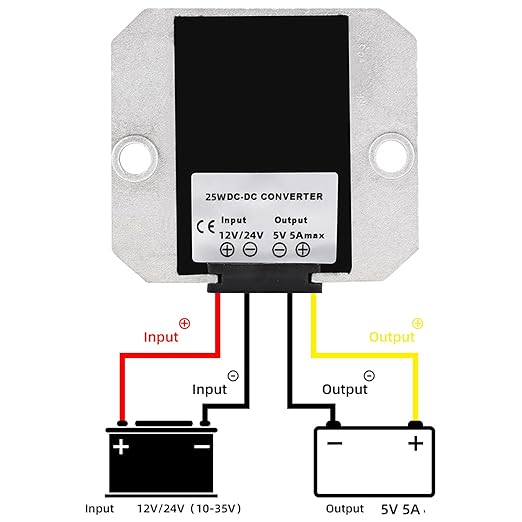 MGGi DC/DC Voltage Reducer Converter Regulator 12V 24V Step Down to 5V 5A 25W, Converter Regulator Power Supply Module Buck Transformer for Golf Cart Forklifts Car Vehicle, Aluminum