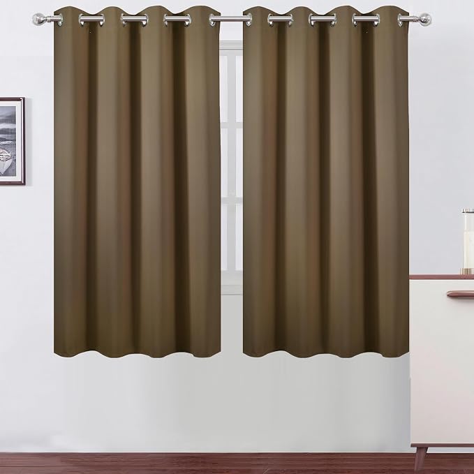 Brown Blackout Curtains 52 x 63 Inch Length/Set of 2 Curtain Panels/Thermal by Lemomo