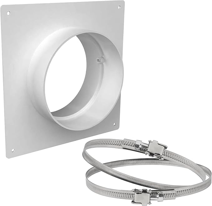 Repa Market 6" Inch Duct Connector Flange with 2 Clamps - Plastic Straight Pipe Flange for Heating Cooling - Ducting Coupling Wall Plate with Adjustable Stainless Steel Hose Clamps