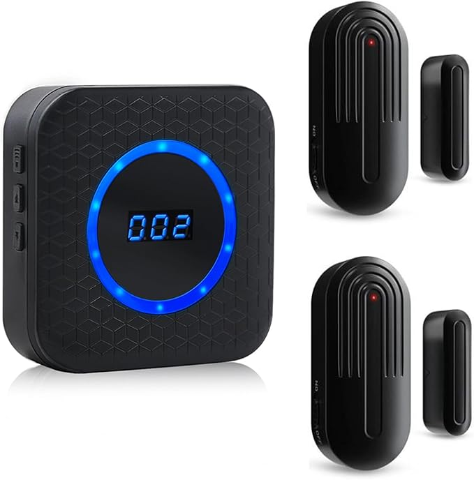 Door Chime SanJie Wireless Door Sensor for Business Home Office When Entering Window Alarm with 800Ft Range 55 Chimes 5 Volume Levels (1 Receiver & 2 Sensor)