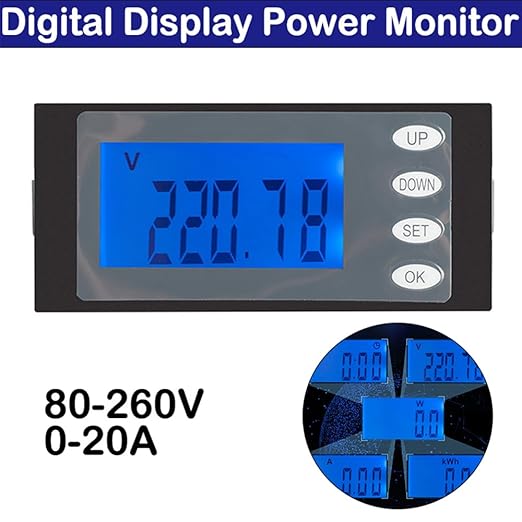 SagaSave AC Multimeter, 80-260V 100A Digital LCD HD Display Multi-Function Power Monitor, Display Power Monitor