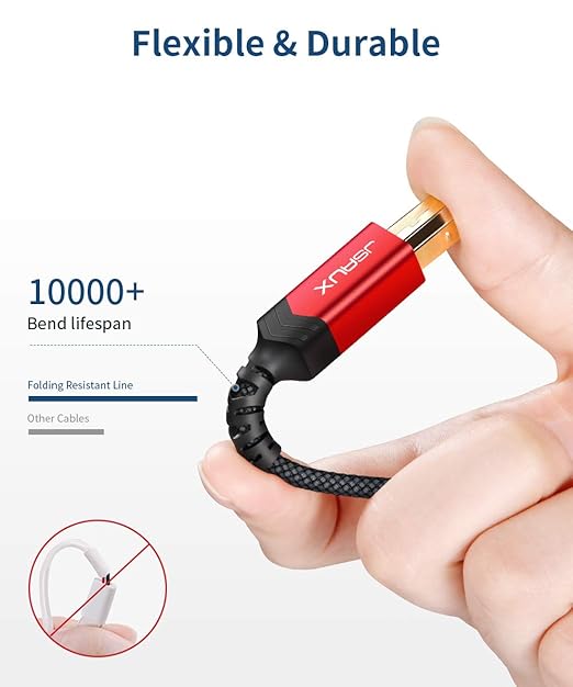 JSAUX USB 3.0 Printer Cable, Type A Male to B 3.0 Male (10ft/3M) USB 3.0 Type B Upstream Cord Nylon Braided Compatible with Docking Station, External Hard Drivers, Scanner, Printer and More(Black)