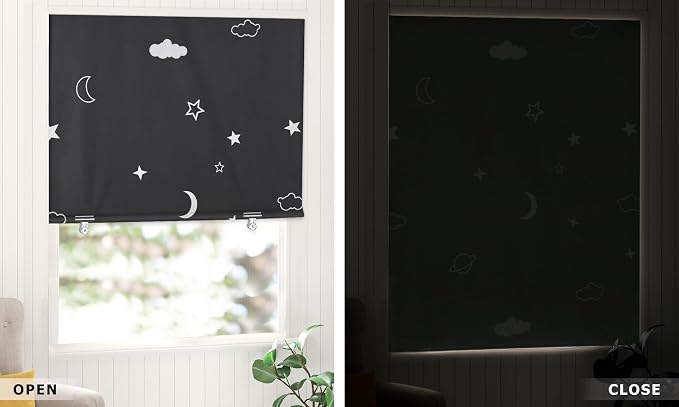 LazBlinds 100% Blackout Roller Shades, Stars | No tools No Drill Cordless Blinds - Image 6