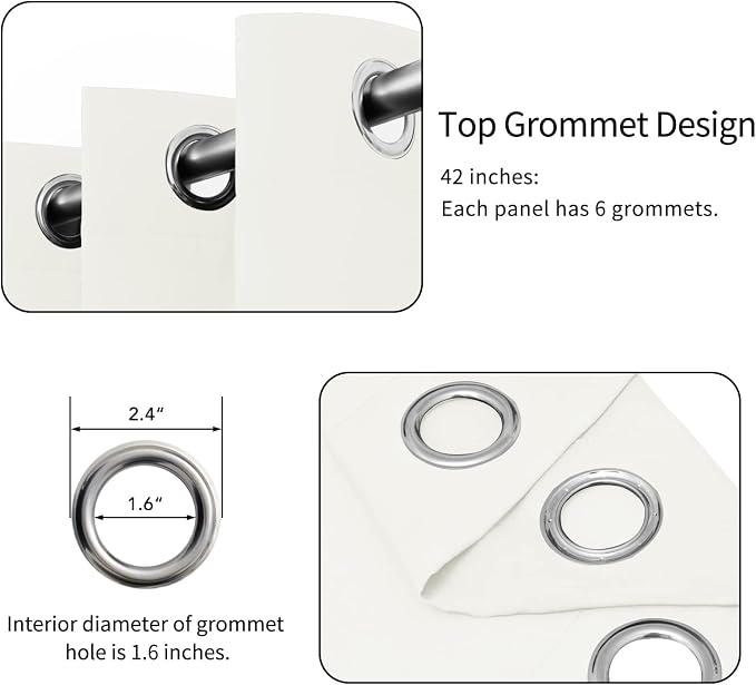 Easy-Going Thermal Grommet Curtains, 2 Panels 42x45 in, Ivory | Machine - Image 4
