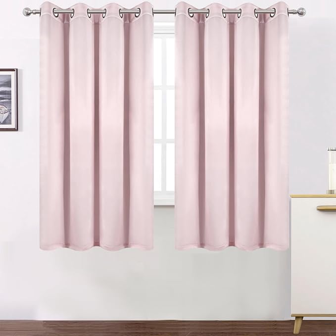 100% Blackout Curtains 52 x 63 Inches Long Thermal Insulated Baby Pink Curtains - Image 2