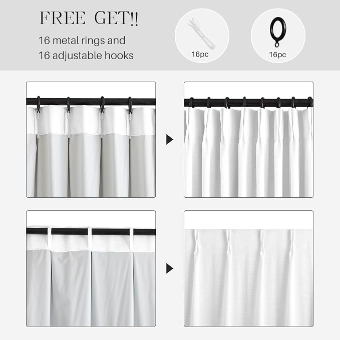 Pinch Pleated Linen White Blackout Curtains 95 Inches Long - Image 4