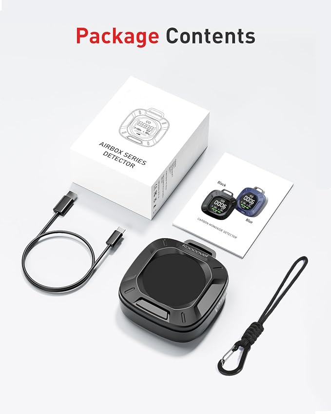 Portable Carbon Monoxide Detector Travel, Rechargeable 3-in-1 CO, Temperature & Humidity Meter, 240h Standby,Custom Alarm Thresholds, with Magnetic Back,for Hotel,Home,Camping for Car RV(Black)