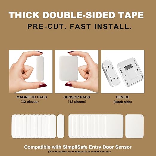AUFORPET Thick Adhesive Replacement Tape Compatible with SimpliSafe Entry Door Sensor Magnet, Pre-Cut Pads, Easy Installation, Pack of 12 Sensor Pads & 12 Magnet Pads