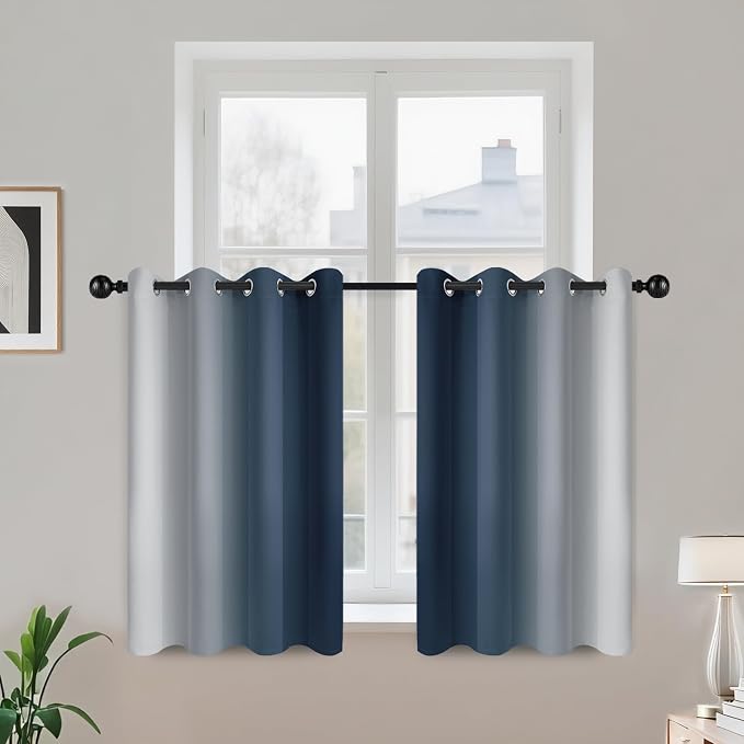 COSVIYA Grommet Room Darkening Ombre Navy Blue Curtains W52xL63 inch | Navy and - Image 2