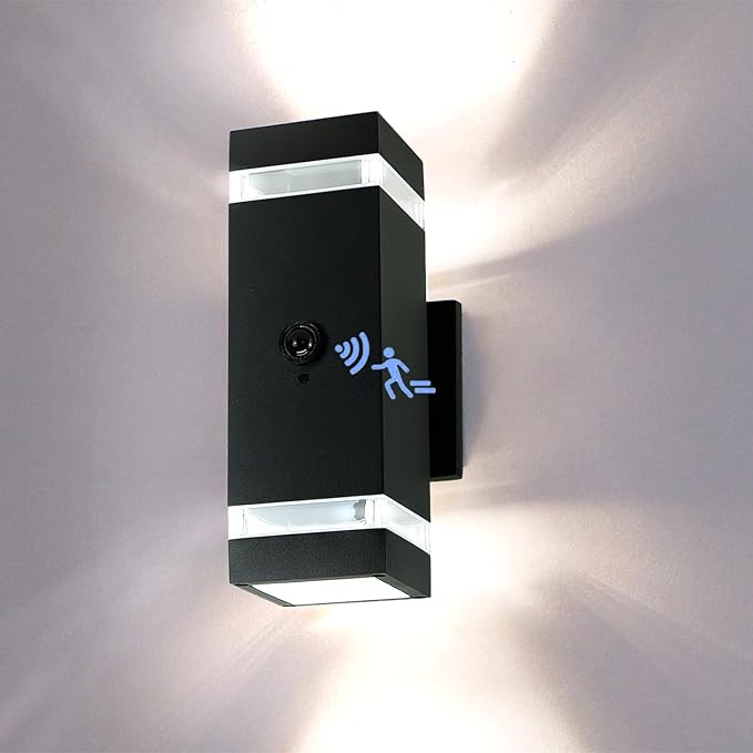 iYogaled Dusk to Dawn Motion Sensor Porch Light with 3 Lighting Modes, Modern Up Down Wall Sconce with GU10 Bulbs, Heavy Aluminum Exterior Light Fixtures for Entryway, Patio, Garage,ETL Listed