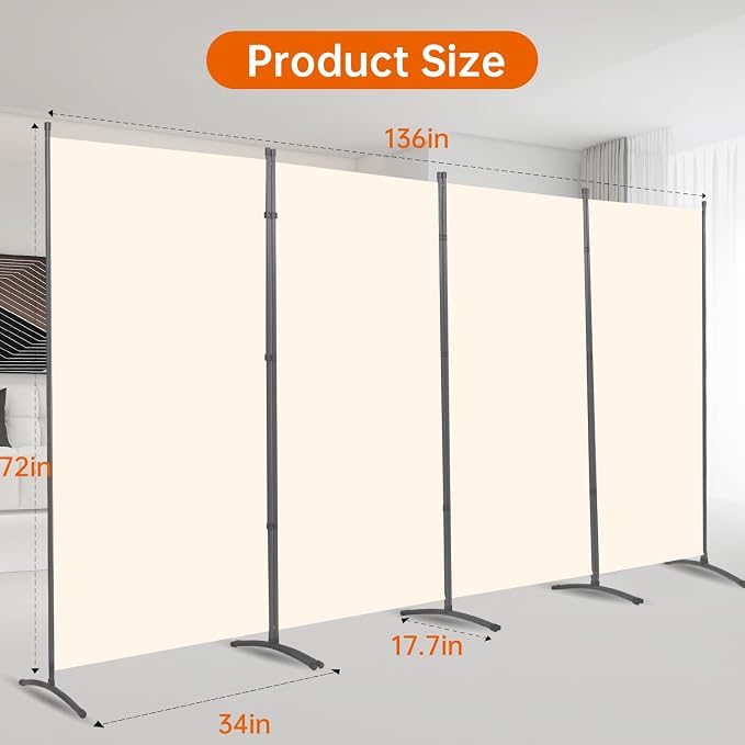 Room Divider 6FT Folding Privacy Screens, 4 Panel Partition Room Dividers | 6FT - Image 6