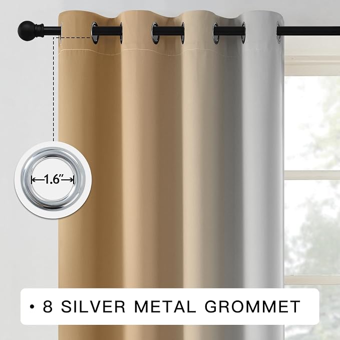 COSVIYA Grommet Blackout Ombre Beige Curtains W52 x L84 Inch | Gradient Light - Image 3