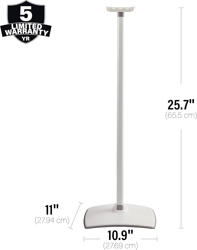 Sanus Height Adjustable Speaker Stand for Sonos Era 300™ - 17" Height Adjustment Sonos Stand Includes Carpet Spikes & Rubber Pads - Easy DIY Install Comes w/All Hardware - White