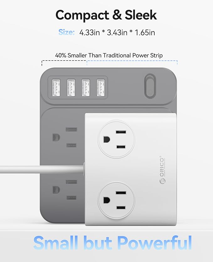 ORICO 25W GaN Power Strip with USB Ports, 8-in-1 Charging Station | with 4 AC - Image 6
