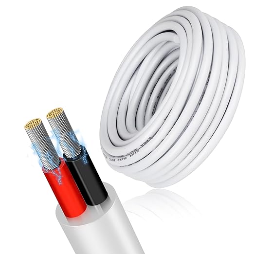 18 Gauge 2 Conductor Electrical Wire, 16.4FT Low Voltage 18/2 Tinned Copper Stranded 2 Wire Cable, 18 AWG White Flexible Extension Power Cord for Automotive, LED Lamp, Outdoor Landscape Lighting Etc