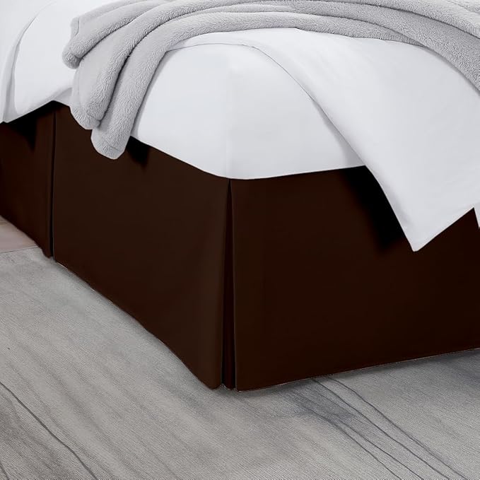 King Bed Skirt, Luxury 16 Inch Drop Chocolate Pleated Bed Skirt, Double Brushed Microfiber, Box Pleat Design, Wrinkle & Fade Resistant, Easy Fit Tailored Bedskirt for King Size Beds