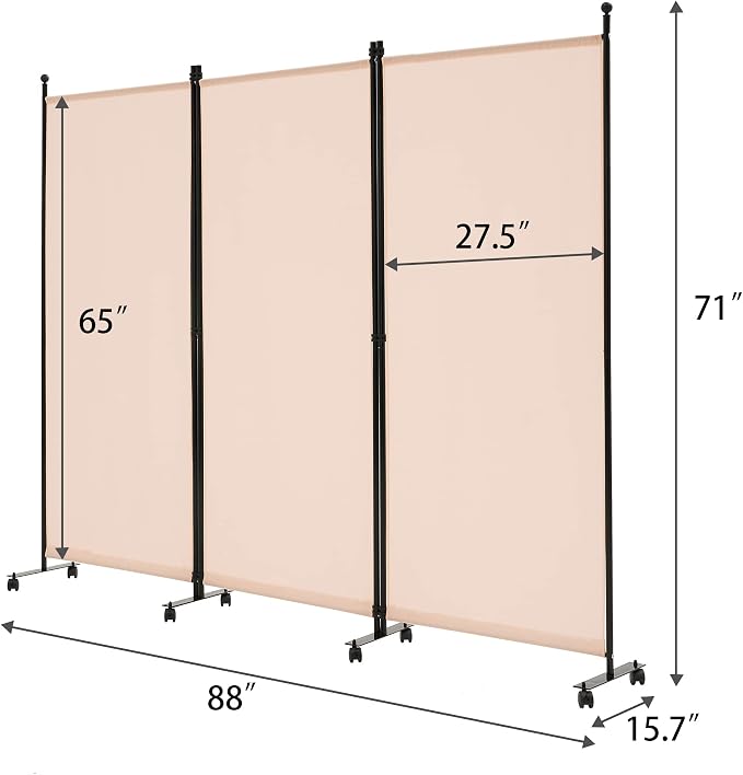 Spurgehom 3 Panel Rolling Room Divider, Folding Partition Privacy Screens | - Image 5
