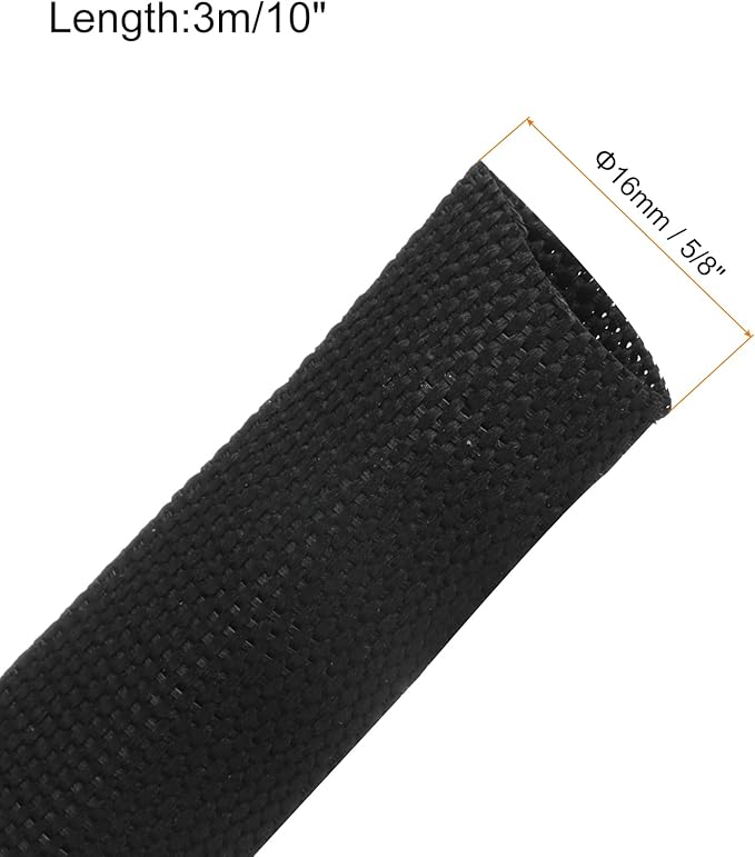 MECCANIXITY Braided Cable Sleeves Heat Shrinkable Fabric Sleeving, 5/8" 10ft Black 2:1 Ratio Heat Shrinkable Cord Protector for Harness Cable, Network Cable Protection, Cable Management