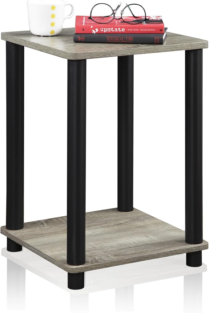 Furinno Modern Grey Side Table, 2-Tier Square Top End Table - Image 4