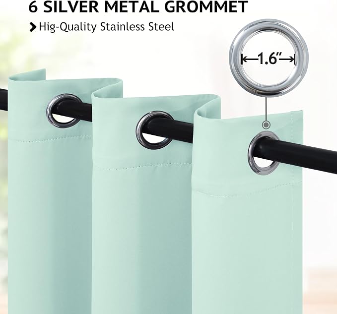 COSVIYA Grommet Room Darkening Aqua Curtains 45 inch Length - Image 2