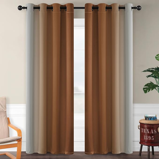 SimpleHome Ombre Burnt Orange to Grey White Curtains - Image 2