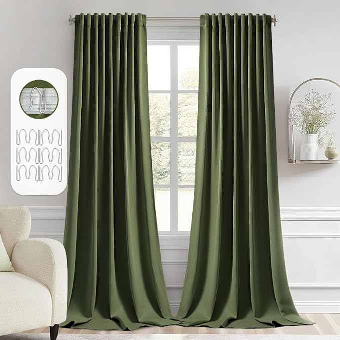 MIULEE Olive Green Back Tab Blackout Curtains 52x120 Inch Long 2 Panels Set | by MIULEE