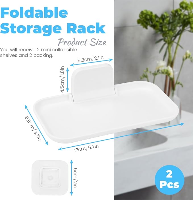 2 Pack Foldable Bedside Shelf Wall Mount, Adhesive Floating Shelves - Image 3