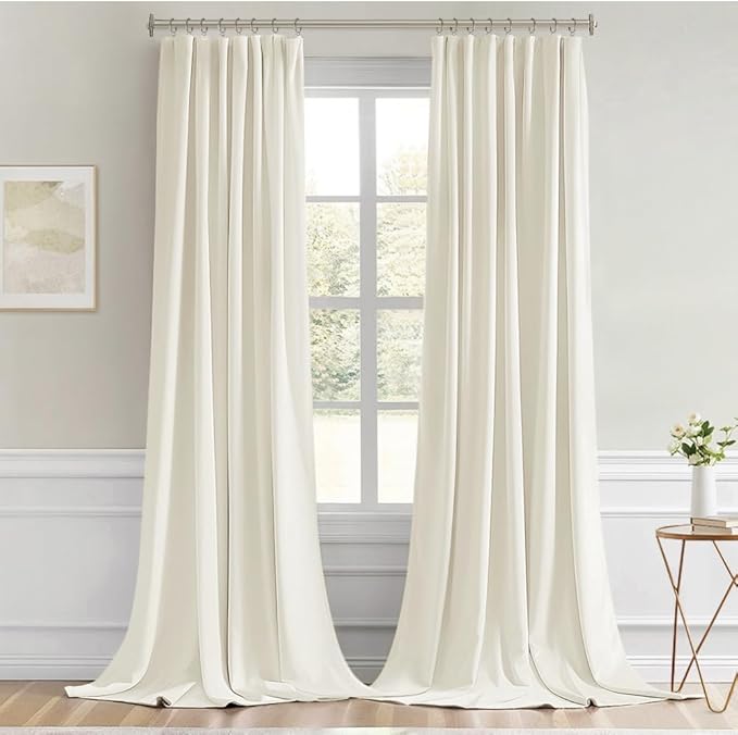 MIULEE Cream Back Tab Blackout Curtains 52x120 Inch Long 2 Panels Set | Rod - Image 9