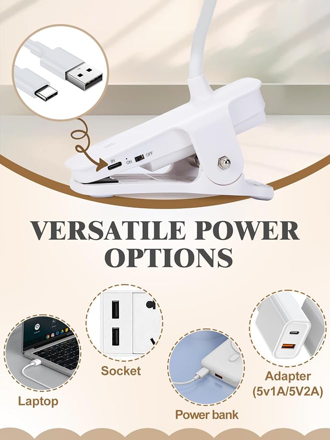 Eye Caring Clip on LED Bed Light 5 Color 5 Brightness Rechargeable Wireless | - Image 6