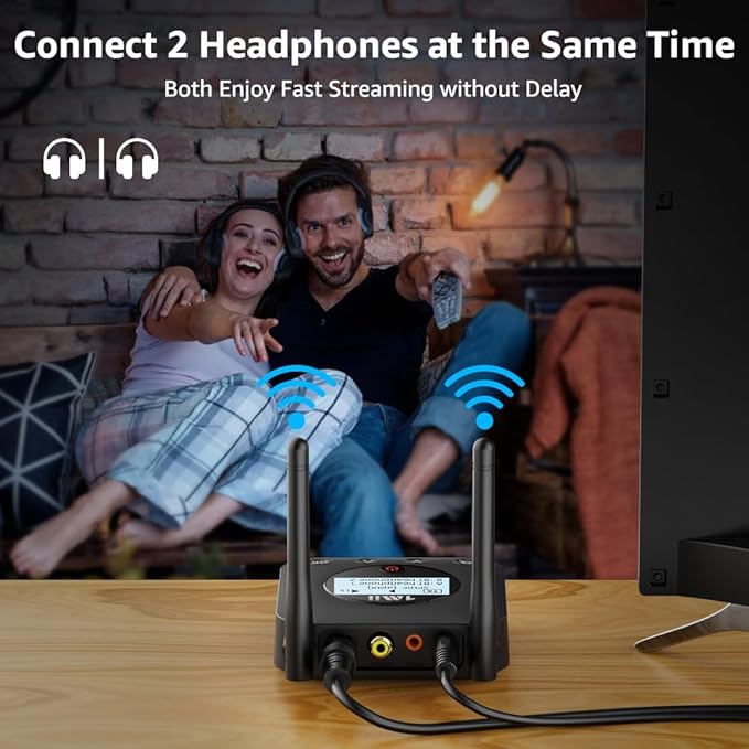 1Mii B06TX+ Long Range Bluetooth 5.2 Transmitter for TV/PC/Projector to 2 Wireless Headphones/Speakers, Bluetooth Adapter for TV w/Screen Display, Plug n Play, aptX Low Latency & Adaptive & HD Audio