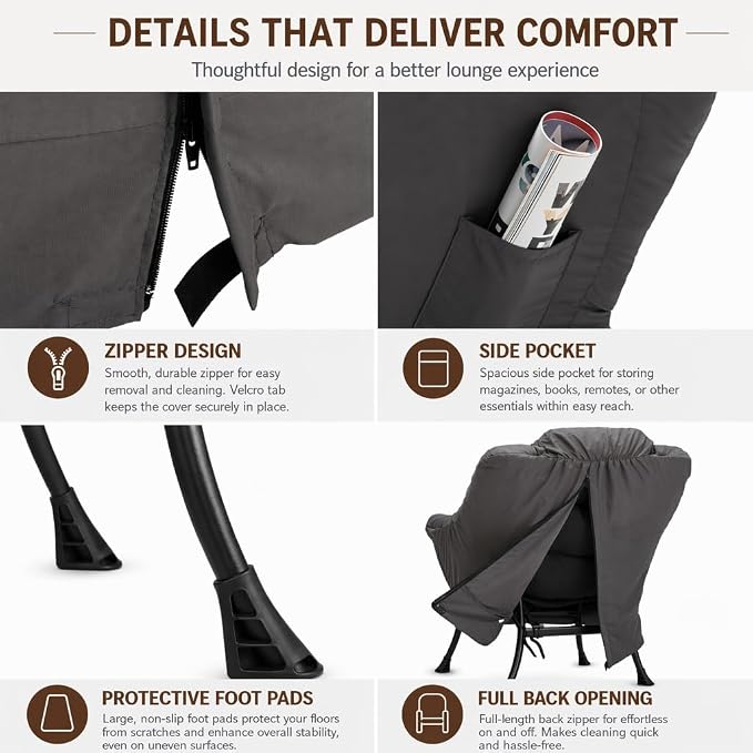 HollyHOME Lazy Chair with Armrest and Side Pocket, Comfy Accent Lounge Chair - Image 8