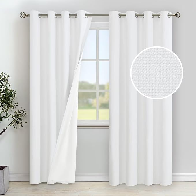 YoungsTex White Linen Black Out Curtains 84 Inches Long 2 Panels Set | Thermal by YoungsTex