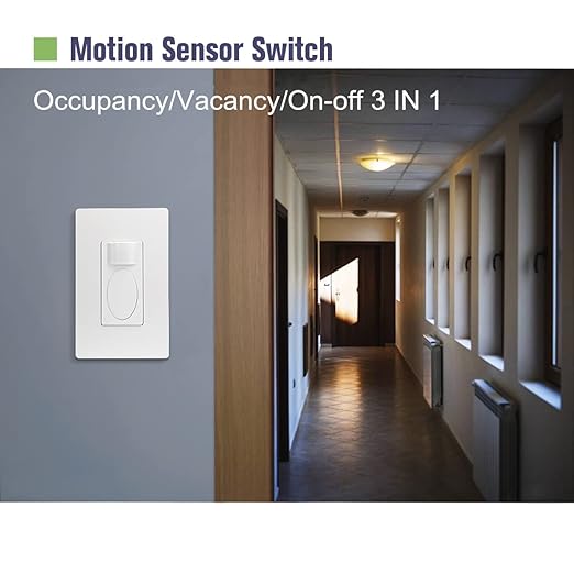 RAYZEEK Motion Sensor Switch with 3 in 1 Occupancy Sensor Switch/Vacancy Sensor Switch/Manual On-Off Switch,PIR Motion Sensor Light Switch,PC Fireproof(5A, Ground Wire Version)