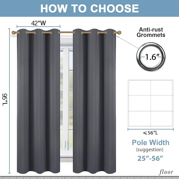 Diraysid Dark Grey Grommet Blackout Curtains - Image 6