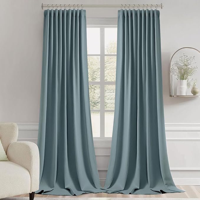 MIULEE Greyish Blue Back Tab Blackout Curtains 52x120 Inch Long 2 Panel Set | - Image 9