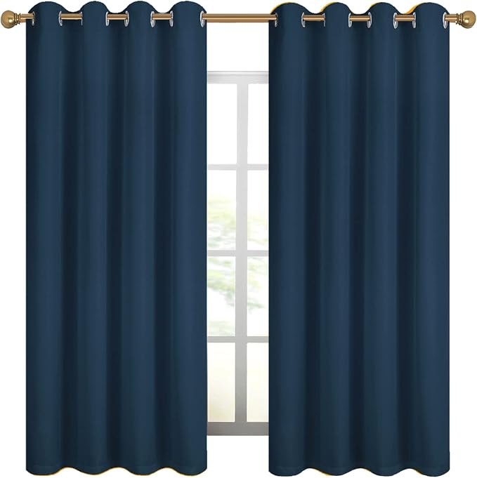 Diraysid 100% Blackout Curtains Navy Blue Linen Curtains - Image 6