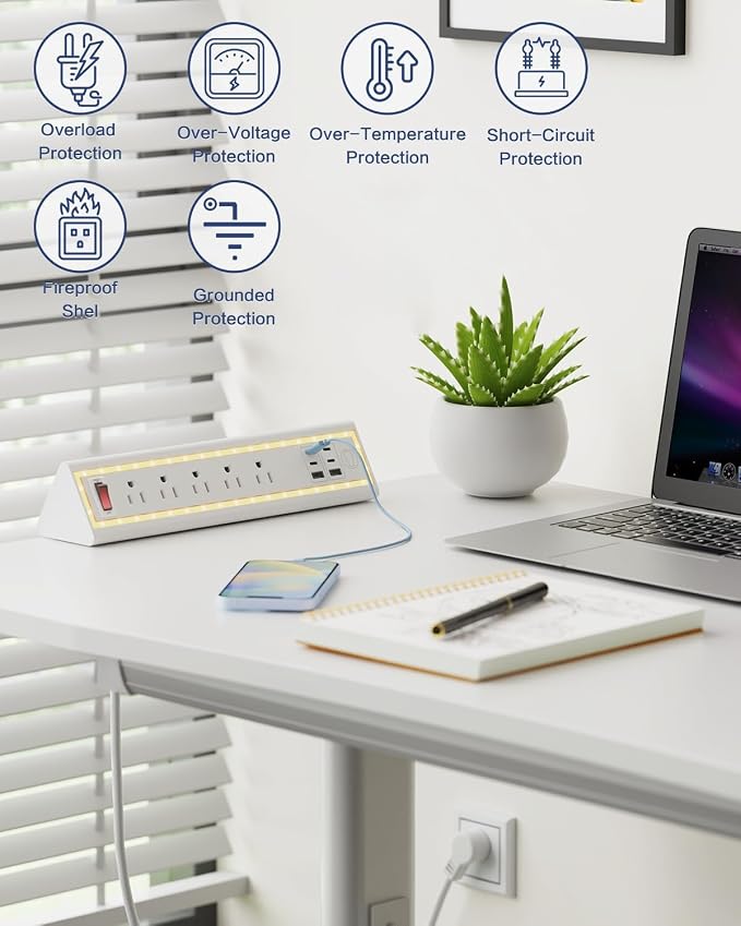 Desk Clamp Power Strip with Nightlight, 40W Fast Charging, 10FT Extension Cord - Image 5