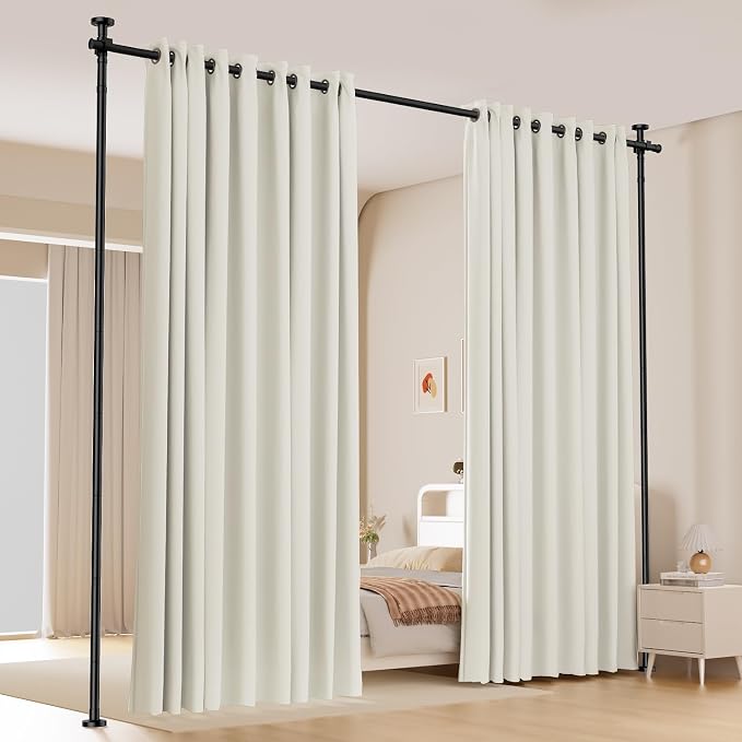 Room Divider Privacy Screens, No Drill Curtains Rod by HOMSCREENER