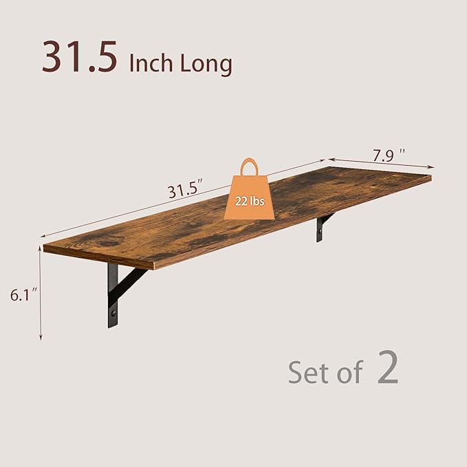 Long Wall Shelves, 31.5" Wall Mounted Shelves - Image 3